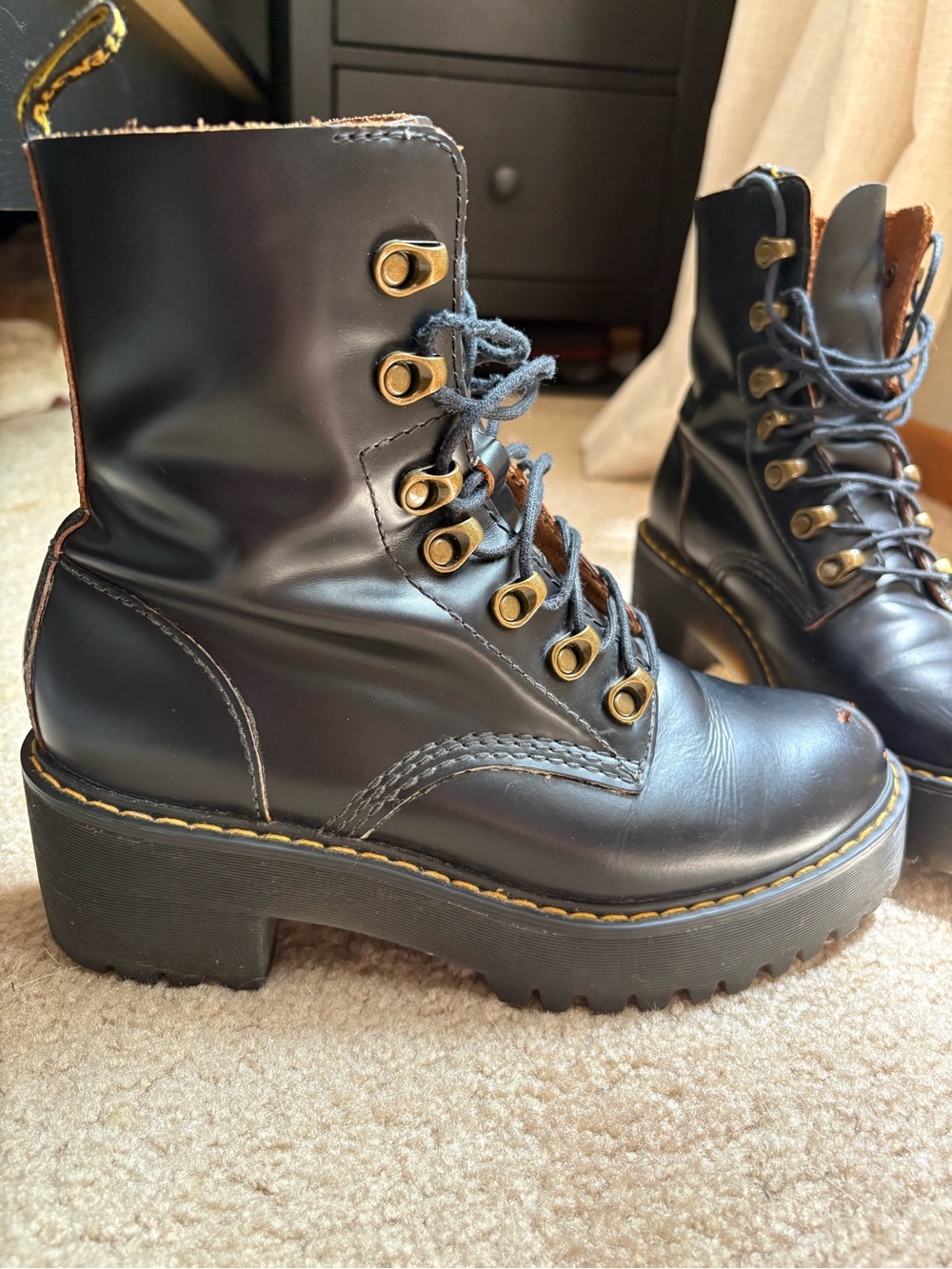 Dr. Martens Leona Black Platform Lace-Up Boots 8.5